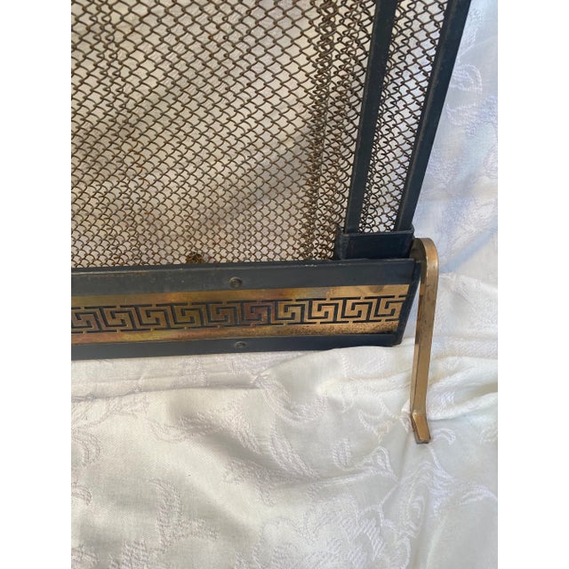 Mid Century Modern Brass and Iron Greek Key Design Fireplace Screen For Sale - Image 6 of 13