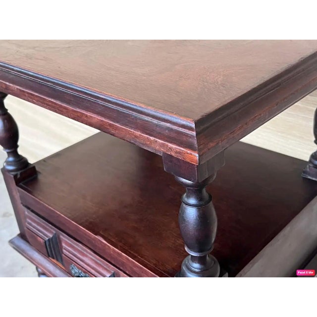 Wood 20th Century Pair of Solid Carved French Nightstands with Low Drawer For Sale - Image 7 of 18