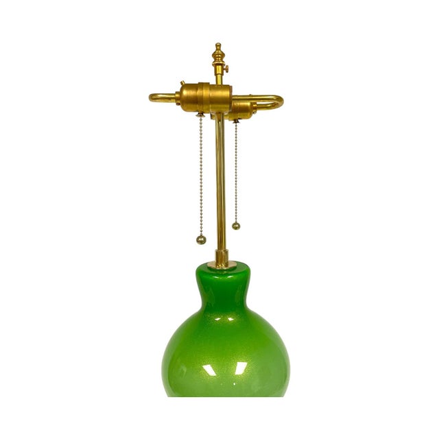 Mid Century Murano Glass Marbro Green & Gold Lamp, Restored Vintage