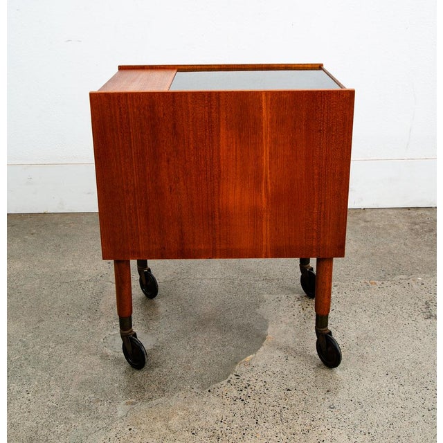 Mid Century Danish Modern End Table Craft Rolling Cart Teak Black Magazine Rack For Sale - Image 4 of 12