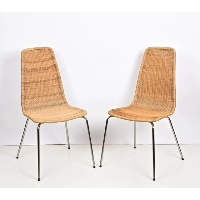 Mid-Century Italian Chromed Metal Chairs with Removable Rattan and Wicker, 1970s, Set of 4 For Sale - Image 10 of 18