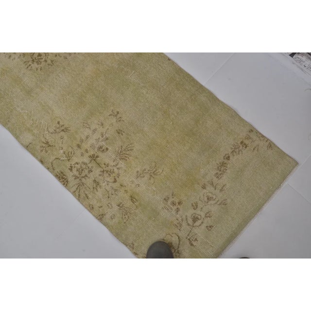 Turkish 1960s Faded Green Turkish Hallway Runner, Hand-Knotted Wool, Organic Distressed Texture For Sale - Image 3 of 10