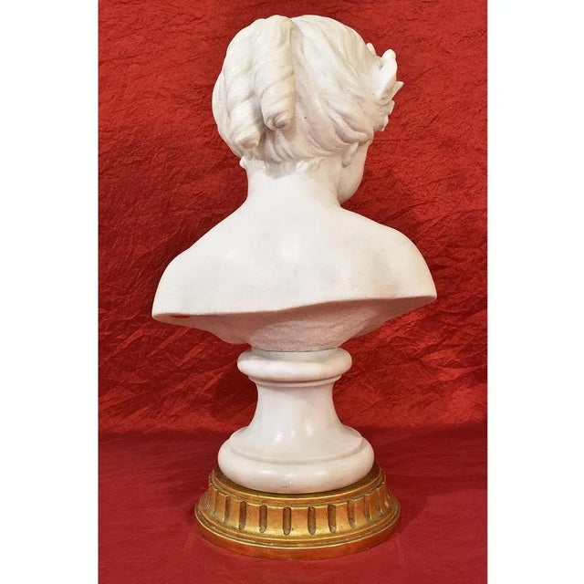 Antique Marble Statue, Bust of Young Girl with Flower Wreath, 19th-Century For Sale - Image 10 of 11