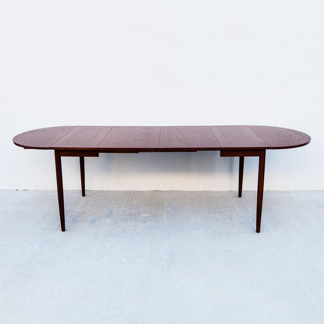 Coffee Vintage Danish Modern Expandable Oak Dining Table With Four Leaves For Sale - Image 8 of 10