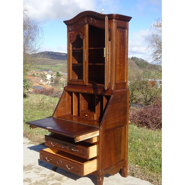 Louis XV Style Display Cabinet with Secretary and Drawers in Walnut, 1960s For Sale - Image 3 of 18