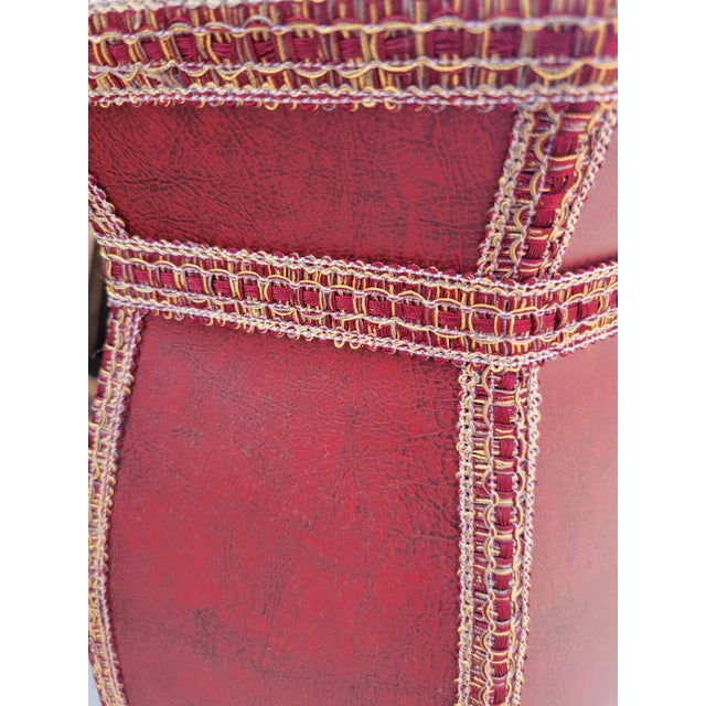 Red Vintage Fortuny Style Red Tassel Bridge Arm Faux Leather Gold Leaf Floor Lamp For Sale - Image 8 of 11