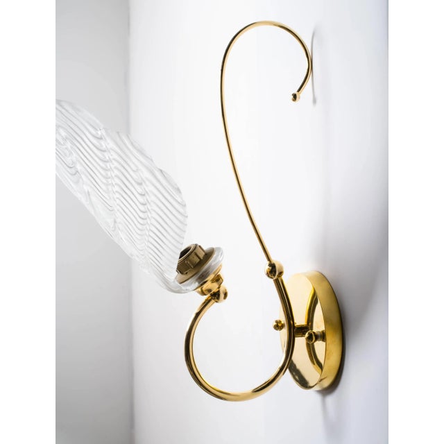 Glass Leaf and Brass Sconces - a Pair For Sale - Image 4 of 5