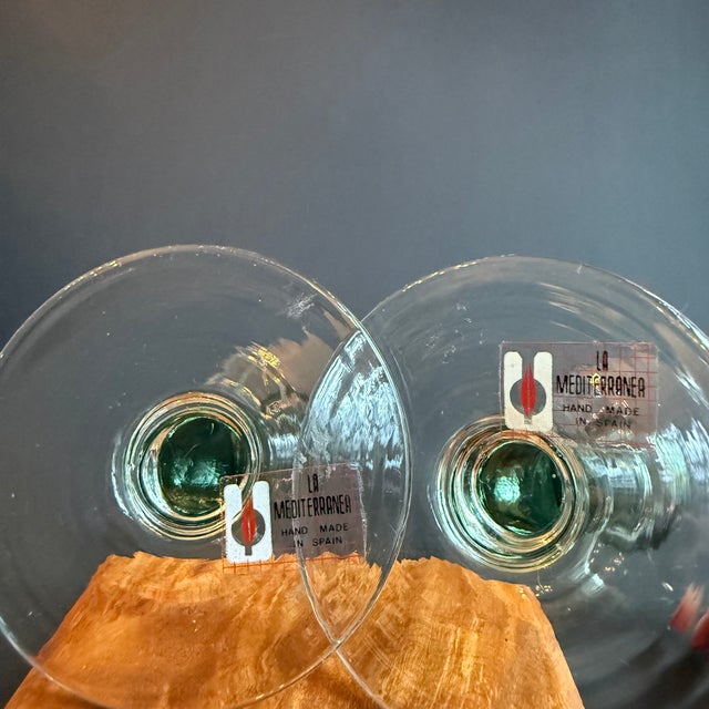 Mid-Century Modern Set of 2 Vintage La Mediterranea Green Glass Candlesticks For Sale - Image 3 of 8