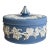 Vintage 1973 Wedgwood Made in England Blue Jasperware Round Trinket Box For Sale
