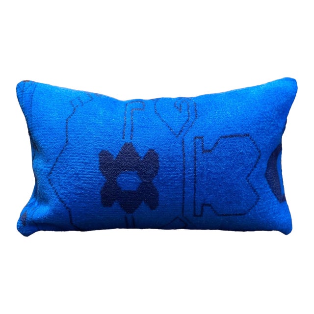 Vintage Turkish Wool Geometric Tribal Lumbar Pillow For Sale