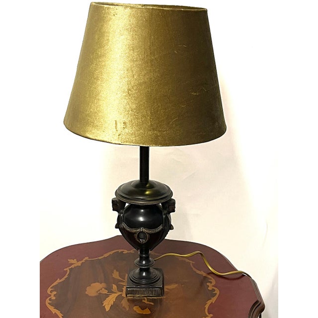 Antique Brass Fabric Shade Cherub Table Lamp, 1930s For Sale - Image 11 of 11