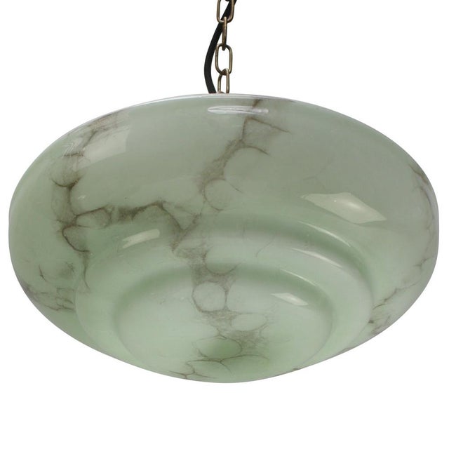 1920s Art Deco Pendant Lamp in Brass and Green Glass, France, 1920s For Sale - Image 5 of 8