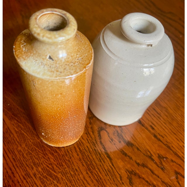 Cream Pair of Victorian Cream-Glazed Stoneware Jars With Capacity Marks For Sale - Image 8 of 12