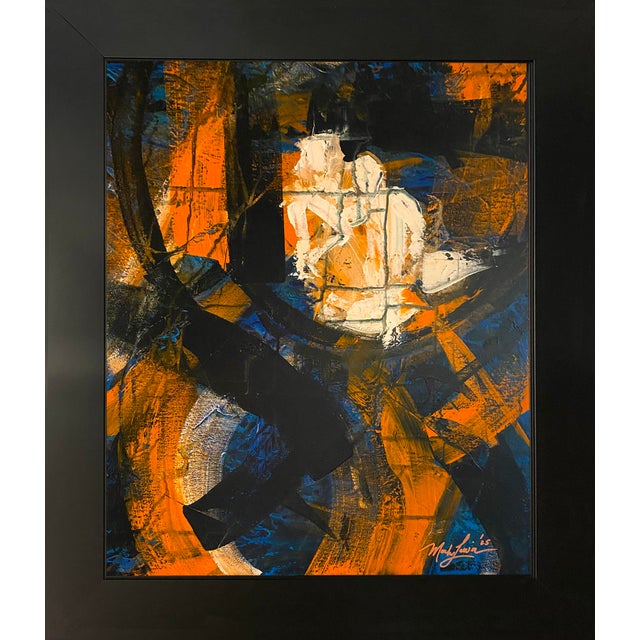 2025 "028-25" Abstract Expressionist Tangerine & Cobalt Painting by Mark Lewis For Sale