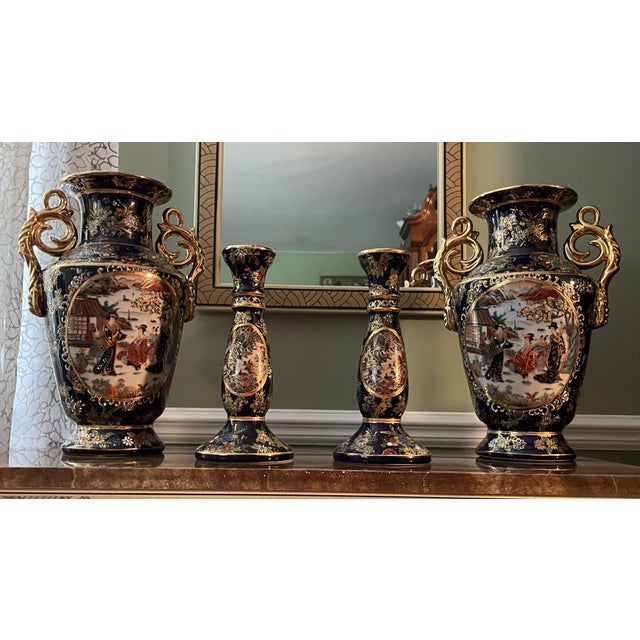 Vintage 6-Piece Japanese Satsuma Style Room Collection - Lamps, Vases & Candlesticks For Sale - Image 4 of 18