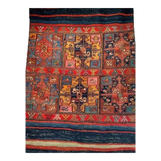Antique Caucasian Shirvan Soumak Rug, Hand-Knotted Wool,Tapestry Tribal Wall Art, 4x5 For Sale