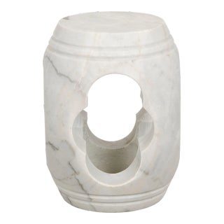 NOIR Legend Quatrefoil Marble Side Table/Stool in Quartz For Sale