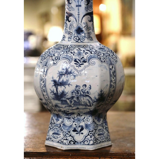 Ceramic 19th Century French Blue and White Delft Faience Vase With Windmill Scenes For Sale - Image 7 of 13