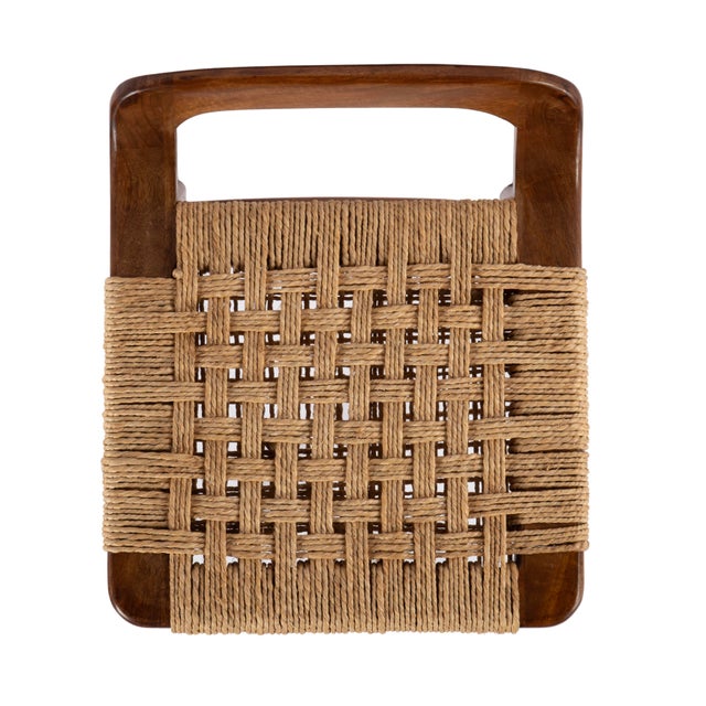 Brown Luna 30 in. Seat Height Wood and Jute Woven Low Back Bar Stool, Brown For Sale - Image 8 of 9
