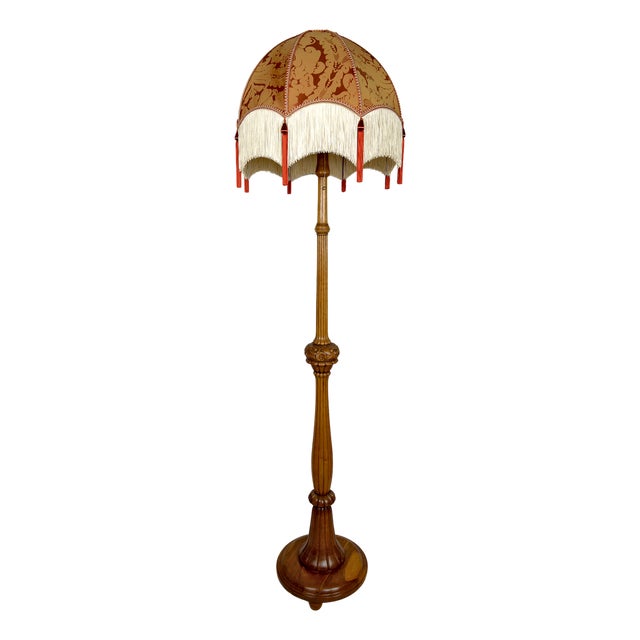 Vintage Art Deco Floor Lamp in Carved Oak, 1920 For Sale