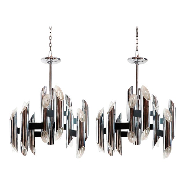 Midcentury Chrome Chandeliers - A Pair For Sale