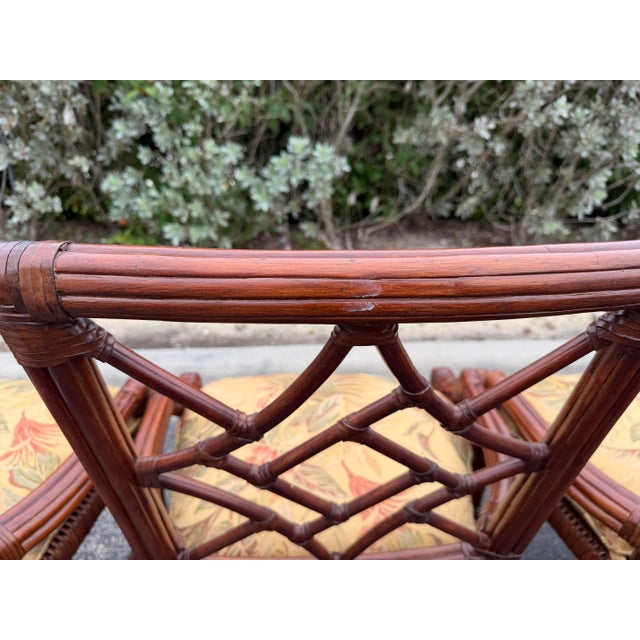 Vintage Fretwork Rattan Dining Chairs With Tropical Cushions, Set of 6 For Sale - Image 9 of 10