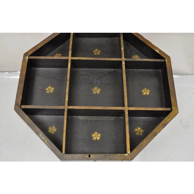 Antique Chinoiserie Hand Painted Pedestal Base Oriental Sewing Stand Side Table For Sale - Image 4 of 12