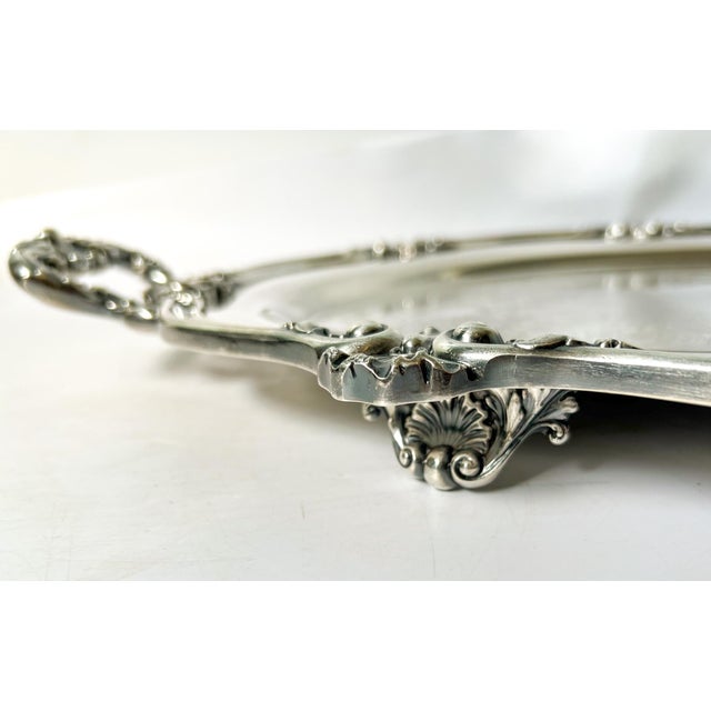 1940s 1940s Reed & Barton Silver Tray – Shell Motif Oval Footed Serving Piece For Sale - Image 5 of 12