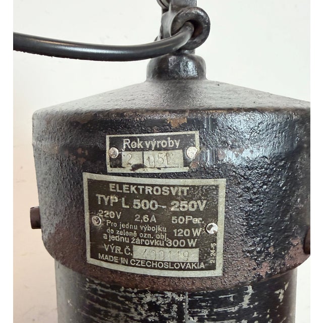 Large Industrial Black Factory Pendant Lamp with Cast Iron Top from Elektrosvit, 1950s For Sale - Image 11 of 18