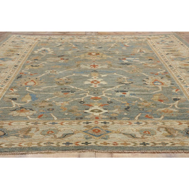 Blue Blue Persian Sultanabad Rug - 08'02 X 10'01 For Sale - Image 8 of 9