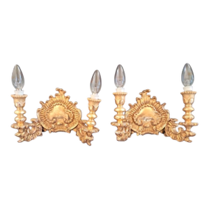 Pair of Revival Baroque Giltwood Wall Sconces, 19th Century