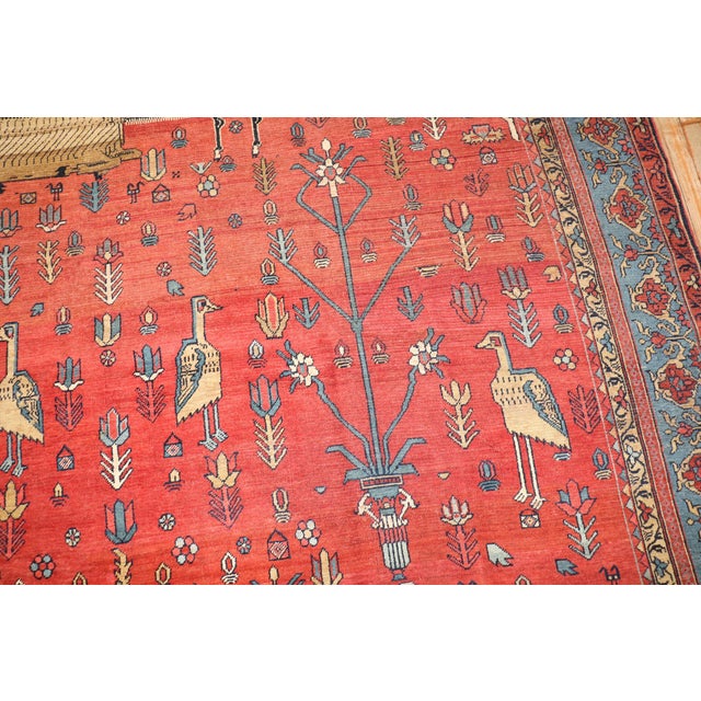 Rare early 20th-century pictorial animal Bakshaish rug with various sheep and pigeons floating around a red field...