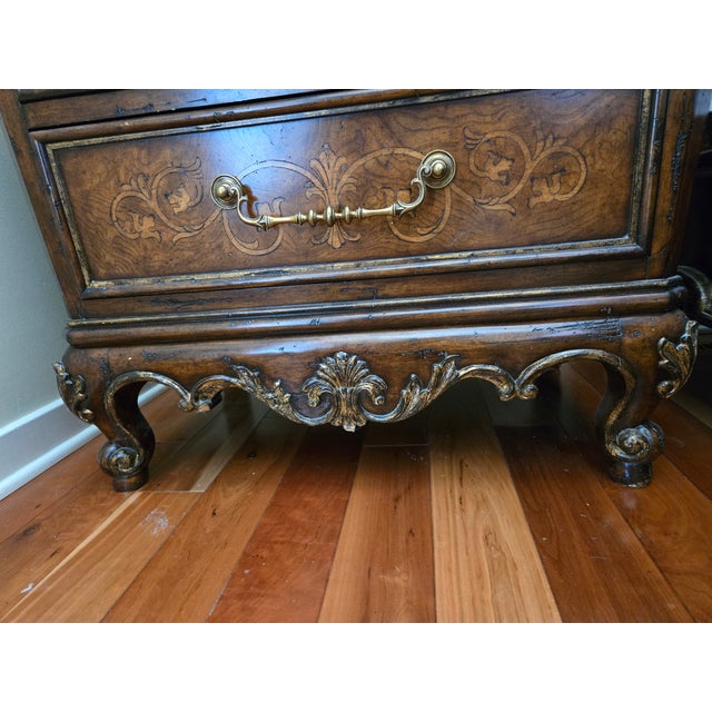 2000 - 2009 Marge Carson Verona Marble Top Carved Nightstand With Drawers For Sale - Image 5 of 11