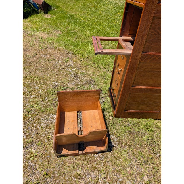Antique Quarter Sawn Oak Four Drawer File Cabinet 1920s Lot 1 For Sale - Image 13 of 18