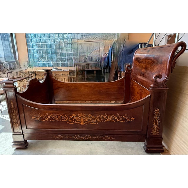 19th Century Italian Carved Inlaid Mahogany Burl Full Bed For Sale - Image 18 of 18
