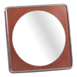 Vintage Square Metal and Wood Wall Mirror, Germany, 1970s For Sale