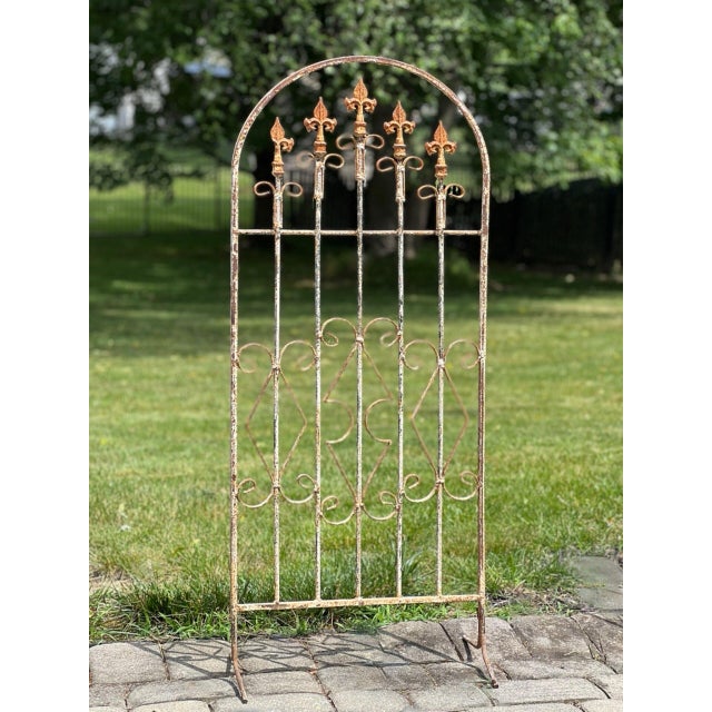 Free Standing Wrought Iron Arched Trellis With Weathered White Paint, 20th Century For Sale - Image 11 of 11