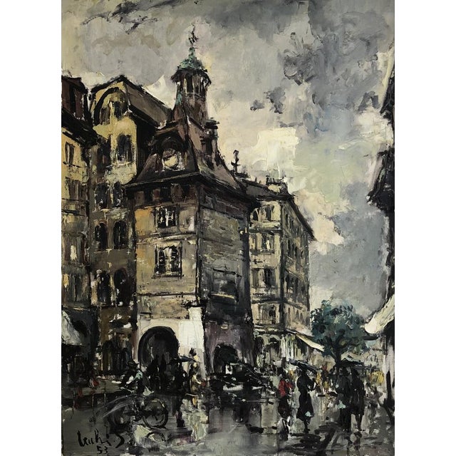 Sergio Cecchi, La place du Molard animée, 1953, Oil on Canvas, Framed For Sale - Image 9 of 9