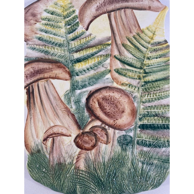 1970s 1970s Italian Majolica Fern and Mushroom Trivet or Wall Decor For Sale - Image 5 of 12