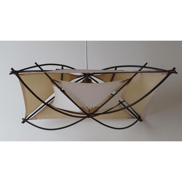 Mid-Century Modern Architectural Ceiling Light in Bamboo and Textile, 1970s For Sale - Image 4 of 16