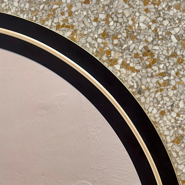 Metal Art Deco Revival Large Arched Black & Gold Framed Wall Mirror Circa 1980s For Sale - Image 7 of 10