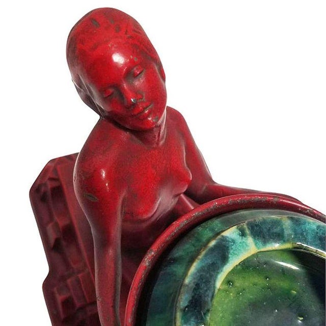 1920s 1920s Rare Red Enamel Nude Female Ashtray by Nuart W/ McCoy Ashtray For Sale - Image 5 of 6