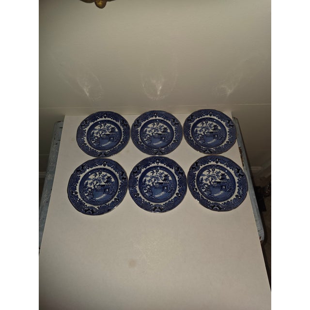 Blue and White Willow Pattern Plates Six For Sale - Image 9 of 10