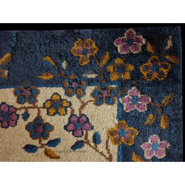1920s Excellent Tan Beige With Special Floral Design Antique Chinese Art Deco Rug For Sale - Image 5 of 8