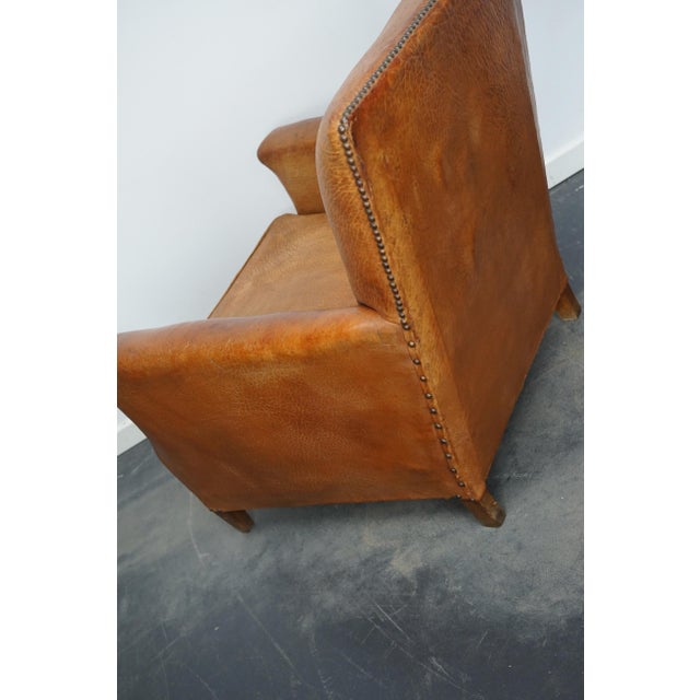 Vintage French Cognac-Colored Leather Club Chair, 1940s For Sale - Image 14 of 15