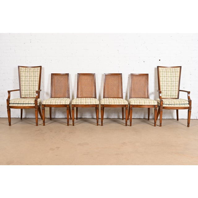 Henredon Style French Regency Louis XVI Carved Walnut and Cane Back Dining Chairs, Set of Six For Sale - Image 12 of 12