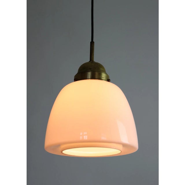 Mid-Century Opaline Glass & Brass Pendant Lamp For Sale - Image 10 of 11