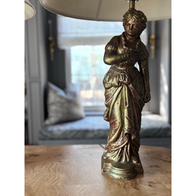 Figurative Late 20th Century Figural Gilt Ceramic Lamps With New Shades, a Pair For Sale - Image 3 of 12