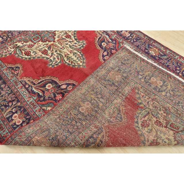Tabriz Rug 6’10” X 10’2” Red Wool Traditional Semi-Antique Hand-Knotted Carpet For Sale - Image 14 of 15