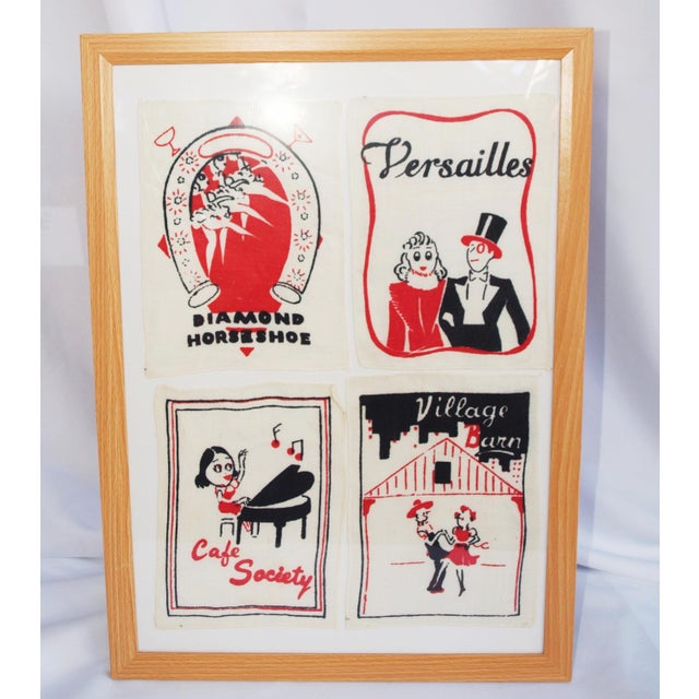 1930s 1930/1940s Linen Night Club Bar Napkins Framed - Set of 4 For Sale - Image 5 of 6